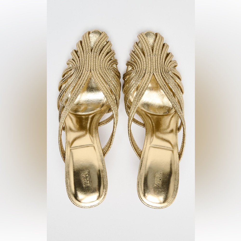 NWT - Zara metallic effect mule sandal. Multi straps at the front.